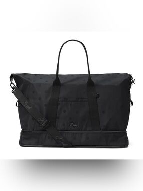 PINK Victoria’s Secret Satin Nylon Travel Tote Duffle Weekender Bag Black NWT